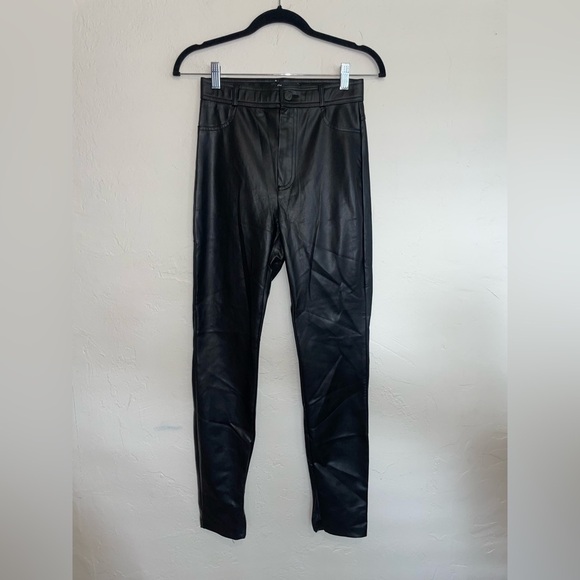 Zara Faux Leather Zip Split Ankle High Waisted Slim Straight Pants - Picture 5 of 10